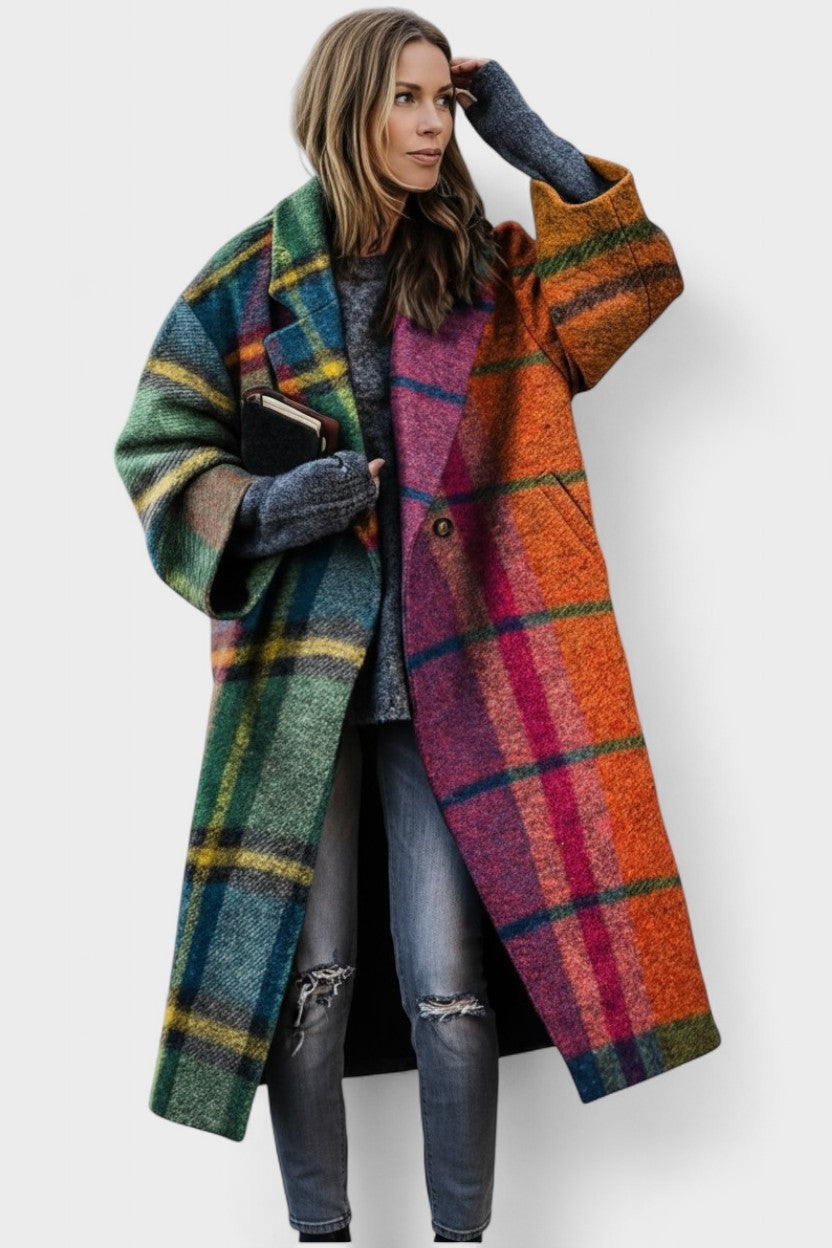 Jasmijn | Geruite Lange Wollen Jas Dames Oversized