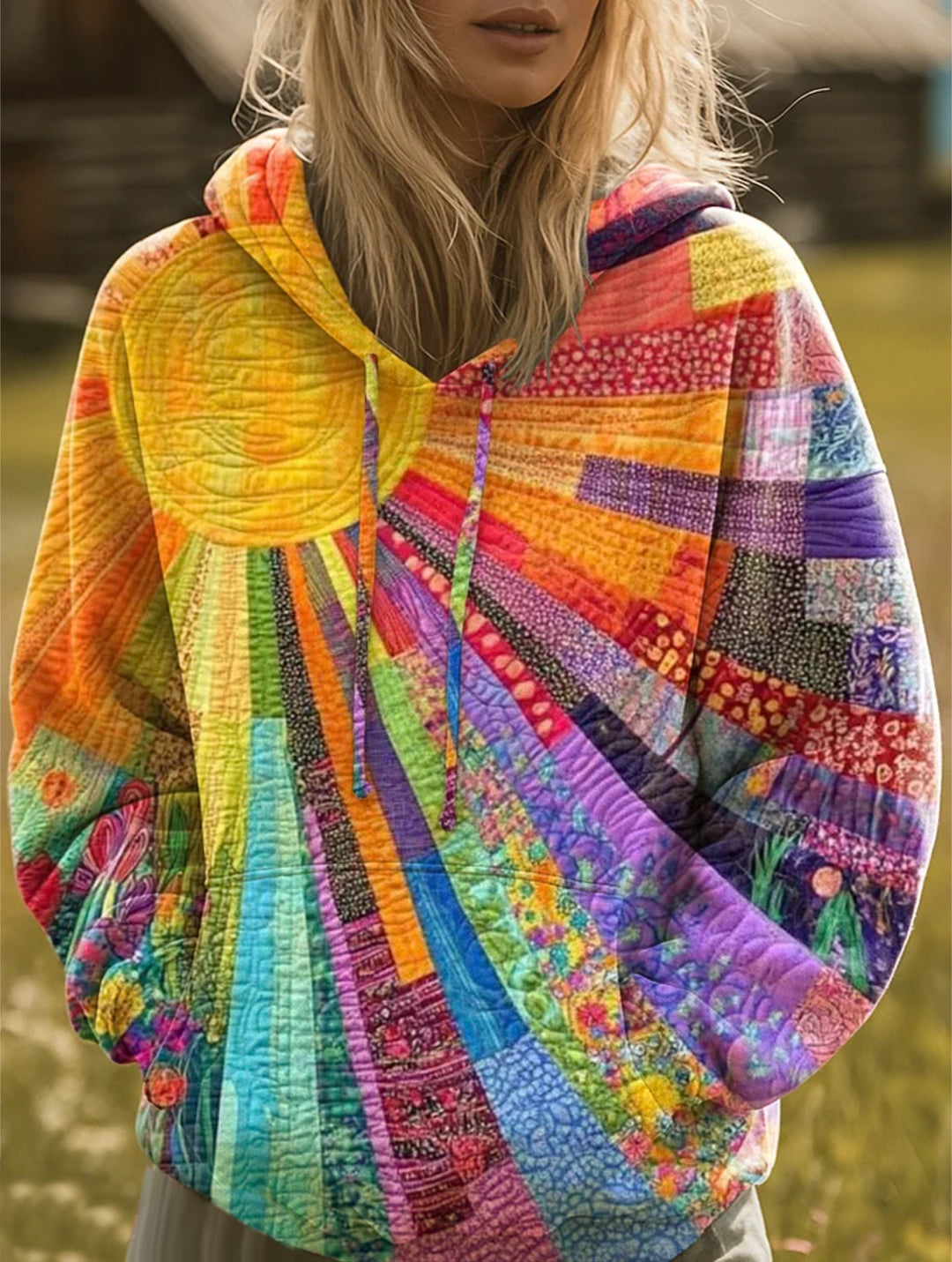 Jasmijn | Hoodie Dames Patchwork Bedrukt met Capuchon