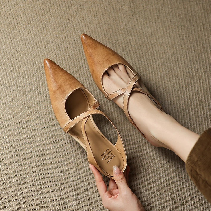 Jasmijn | Leren Pumps Dames Spitse Neus Kruisband