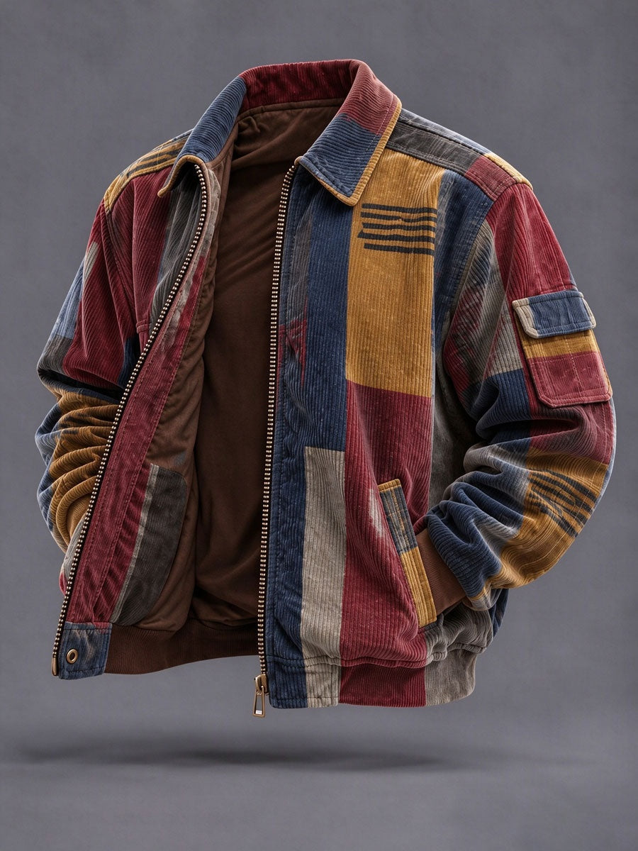 Jasper | Men's Corduroy Bomber Jacket Patchwork with Sleeve Pocket