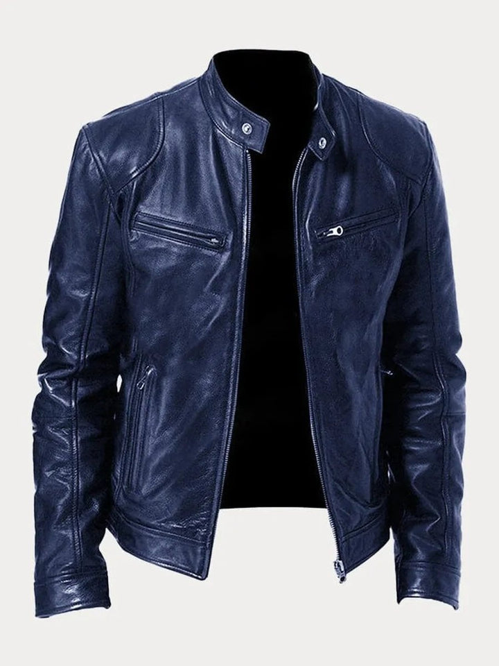 Jasper | Men's Faux Leather Moto Jacket with Stand Collar