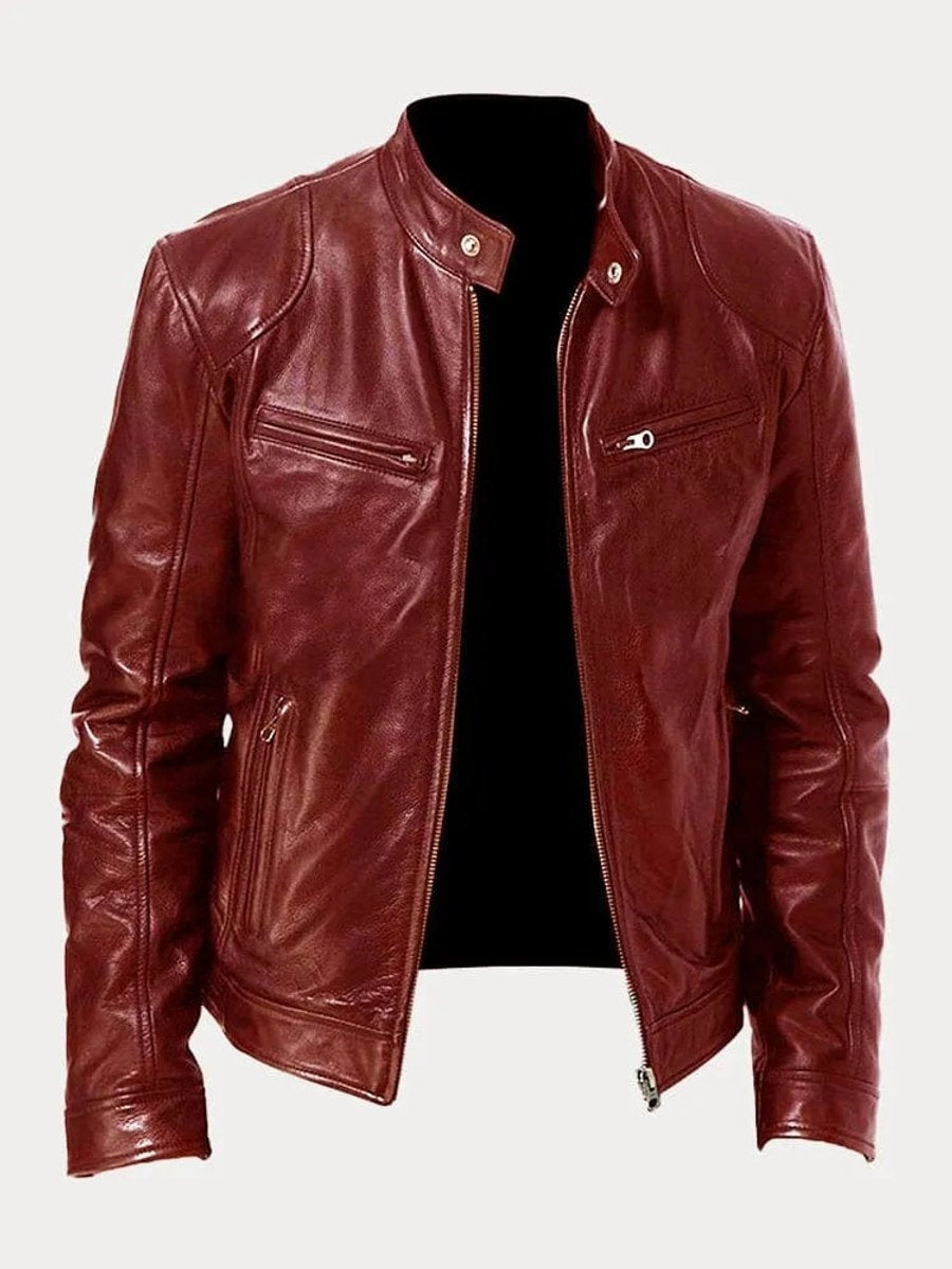 Jasper | Men's Faux Leather Moto Jacket with Stand Collar