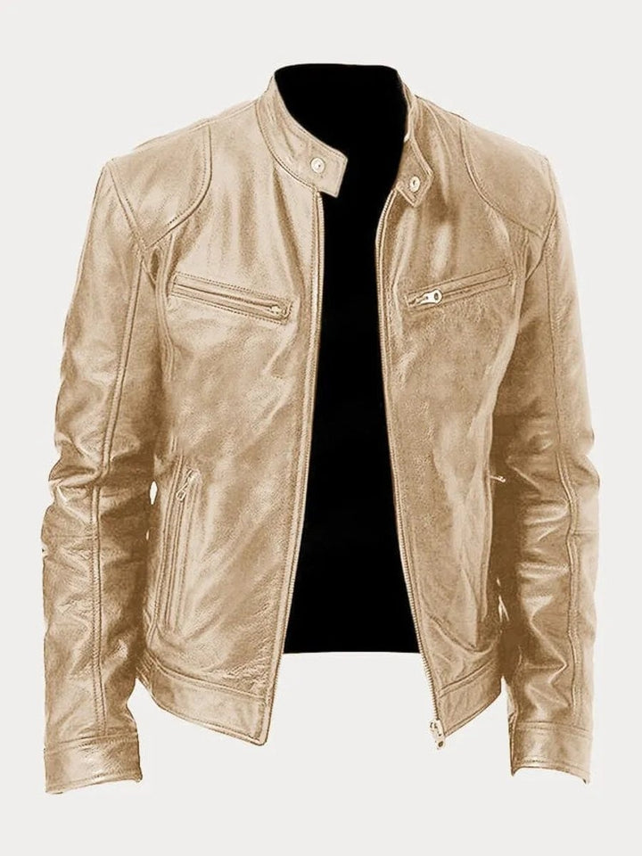 Jasper | Men's Faux Leather Moto Jacket with Stand Collar