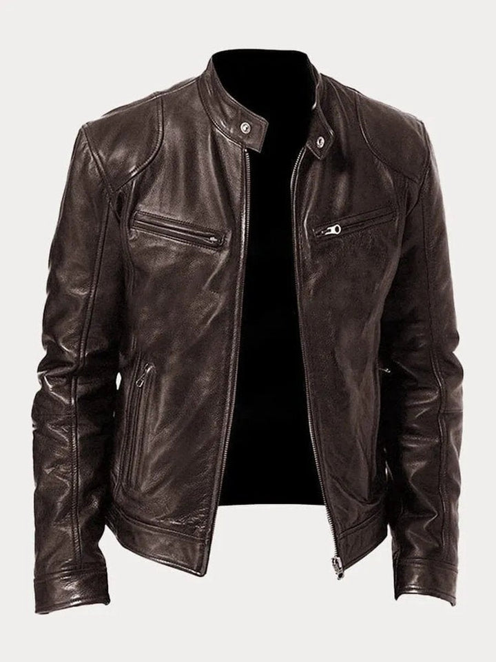 Jasper | Men's Faux Leather Moto Jacket with Stand Collar
