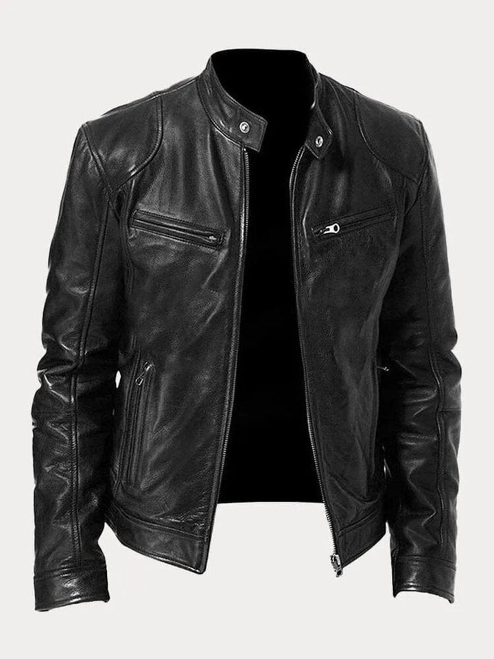 Jasper | Men's Faux Leather Moto Jacket with Stand Collar
