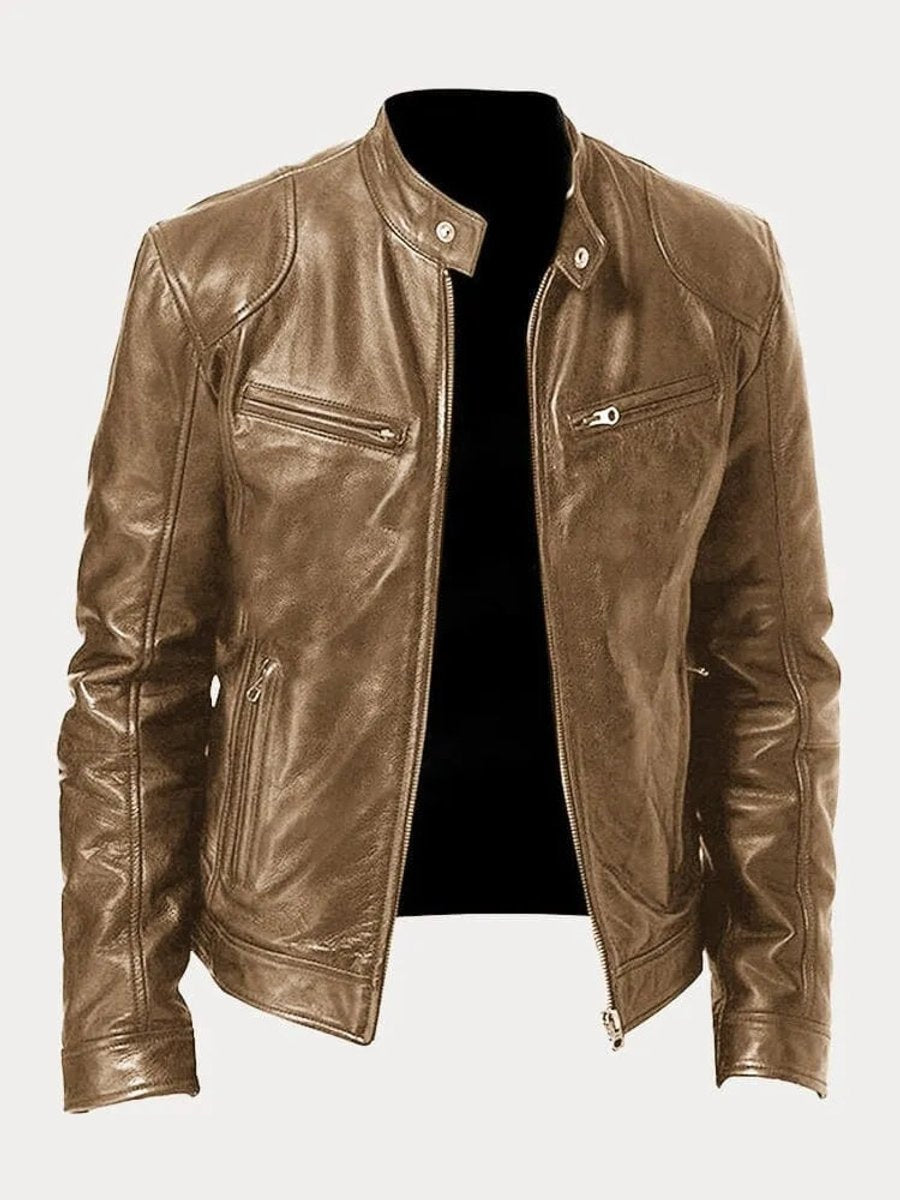 Jasper | Men's Faux Leather Moto Jacket with Stand Collar