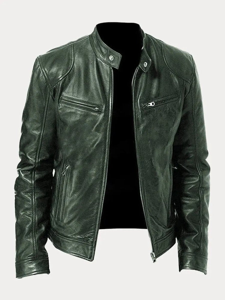 Jasper | Men's Faux Leather Moto Jacket with Stand Collar