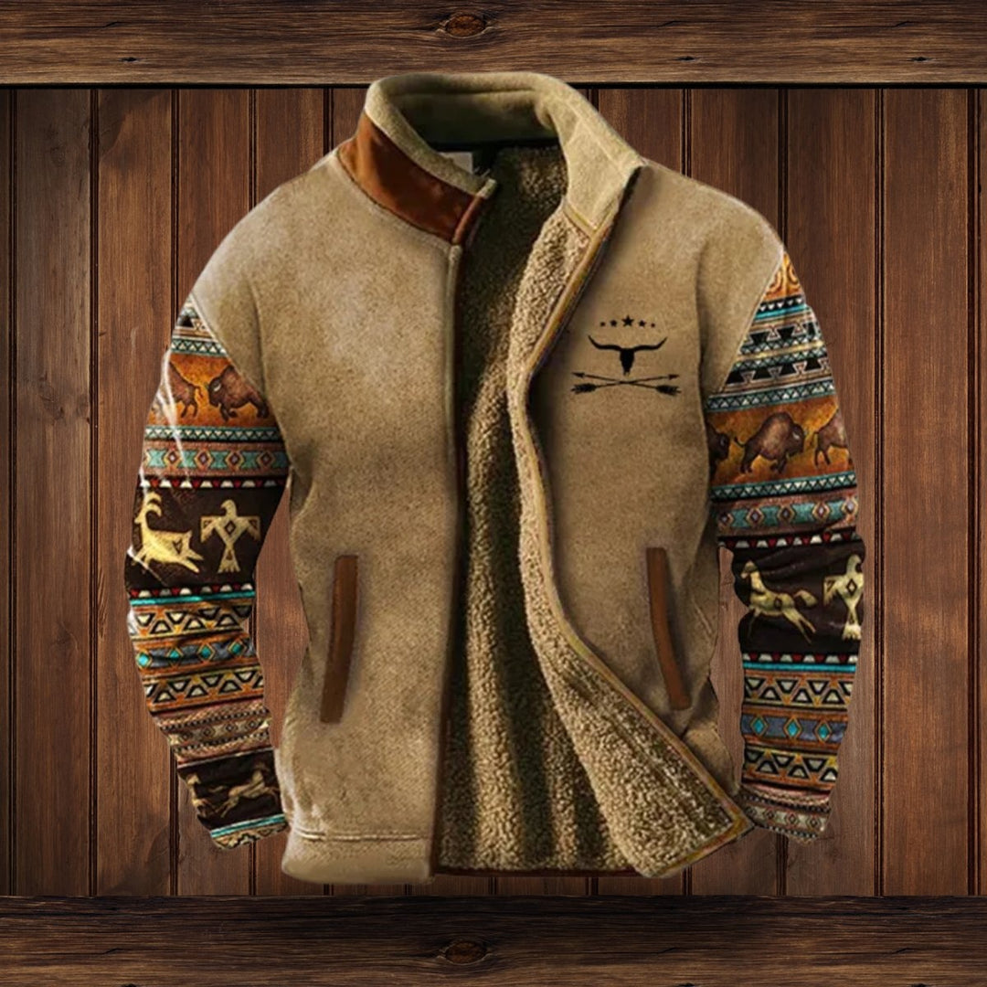 Jasper | Men's Western Sherpa Jacket with Aztec Pattern Sleeves