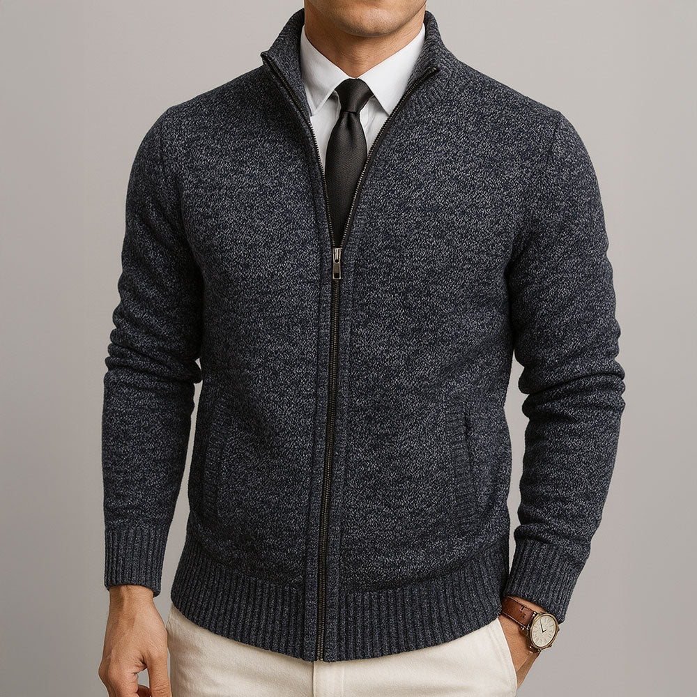 Jasper | Men's Wool Zip Up Cardigan Sweater with Stand Collar