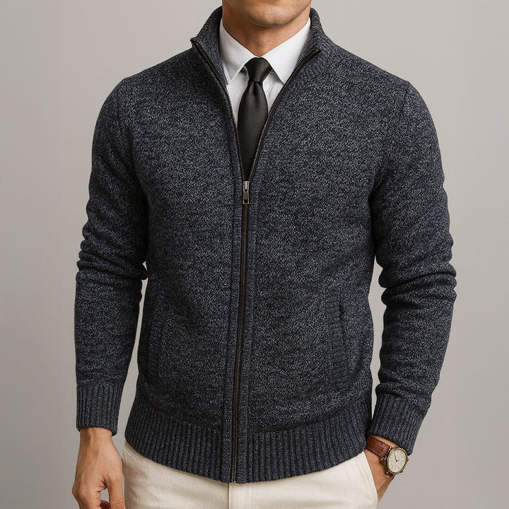 Jasper | Men's Wool Zip Up Cardigan Sweater with Stand Collar