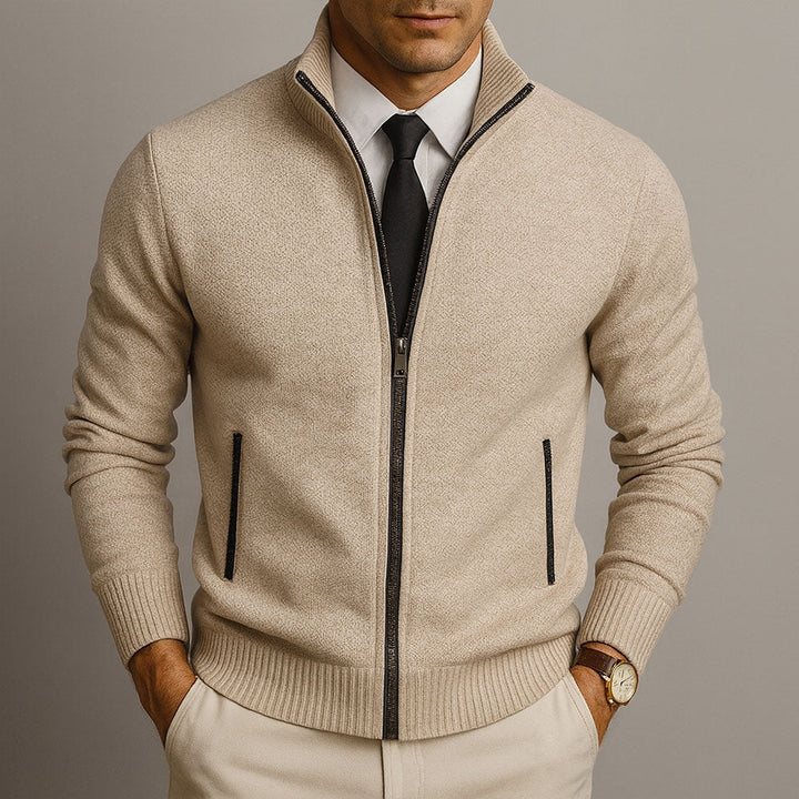Jasper | Men's Wool Zip Up Cardigan Sweater with Stand Collar