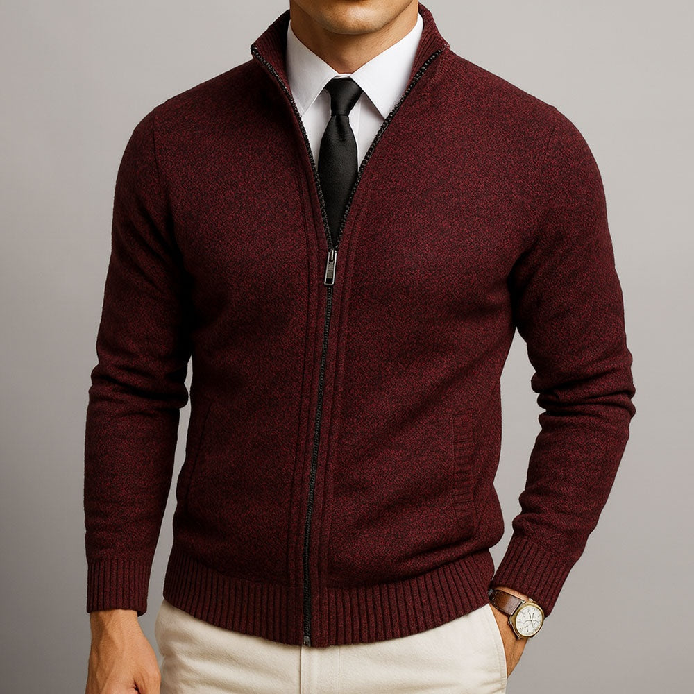 Jasper | Men's Wool Zip Up Cardigan Sweater with Stand Collar