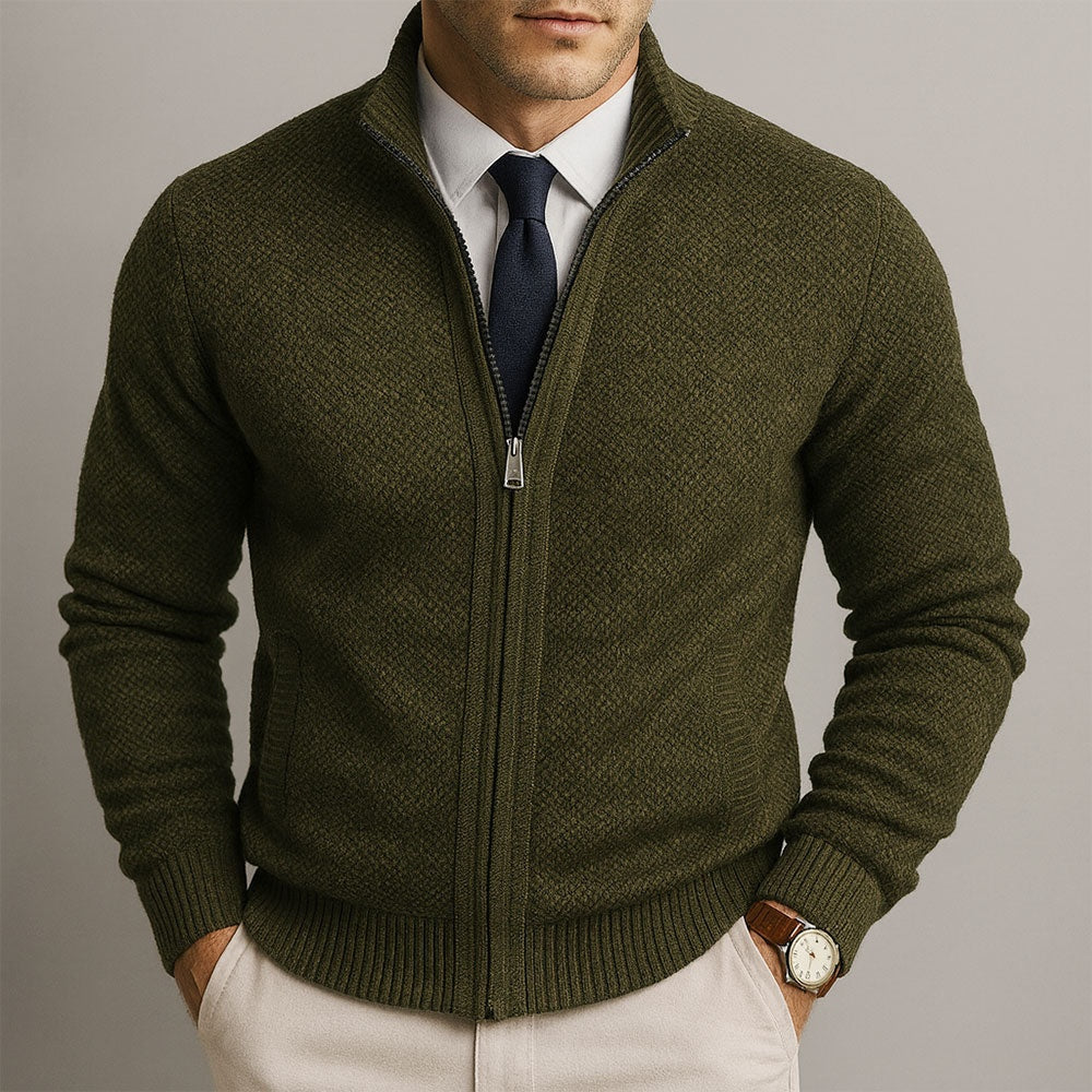 Jasper | Men's Wool Zip Up Cardigan Sweater with Stand Collar