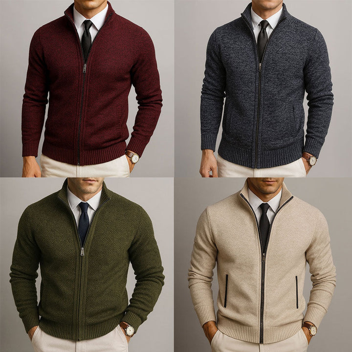 Jasper | Men's Wool Zip Up Cardigan Sweater with Stand Collar