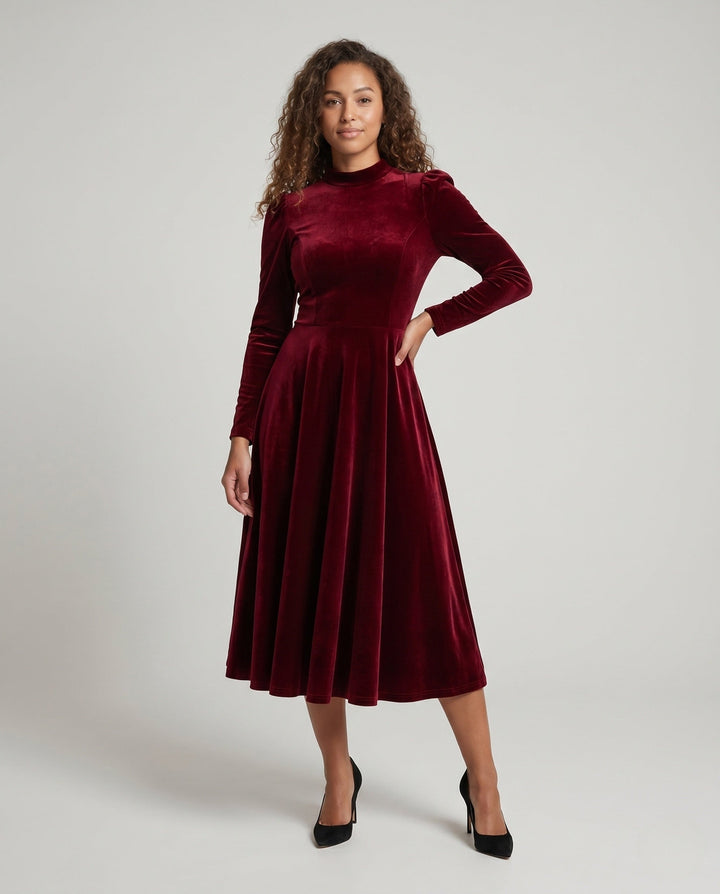 Josephine | Women's Long Sleeve Velvet Cocktail Dress Midi