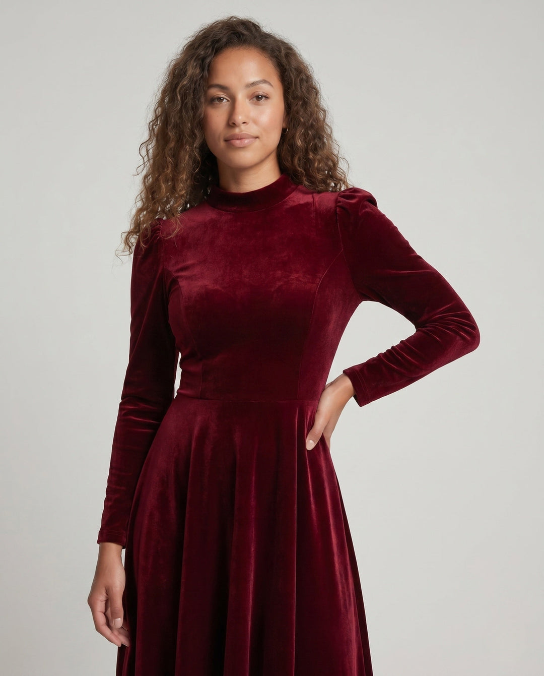 Josephine | Women's Long Sleeve Velvet Cocktail Dress Midi