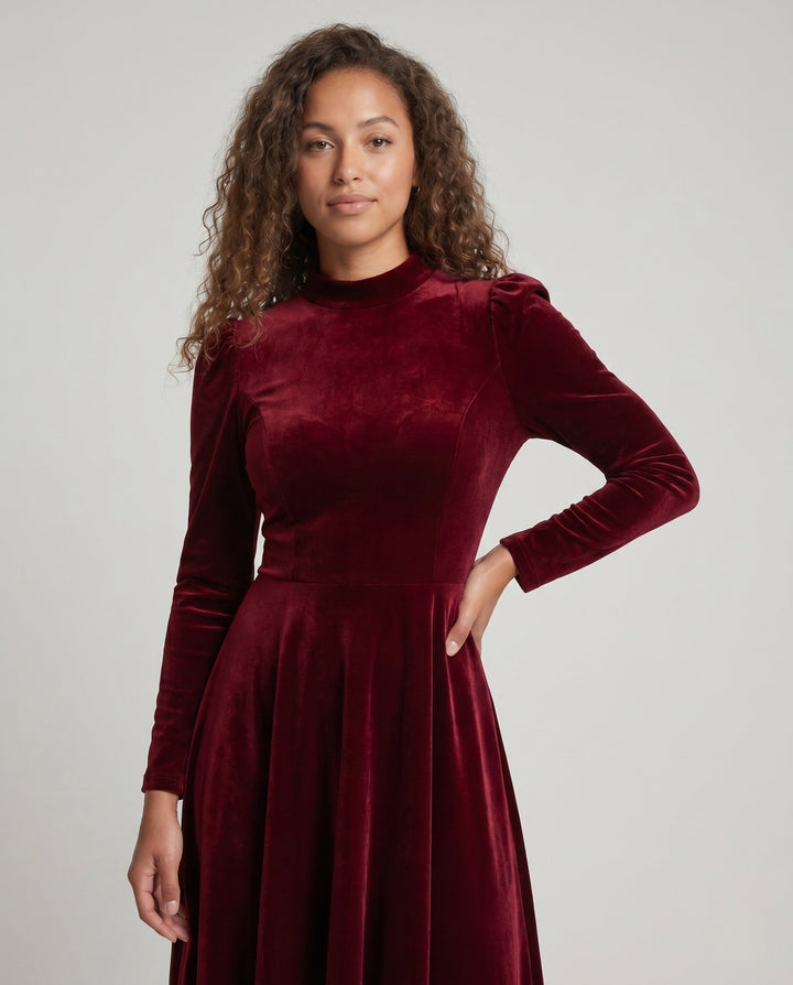 Josephine | Women's Long Sleeve Velvet Cocktail Dress Midi