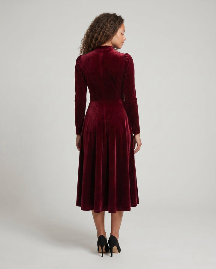 Josephine | Women's Long Sleeve Velvet Cocktail Dress Midi