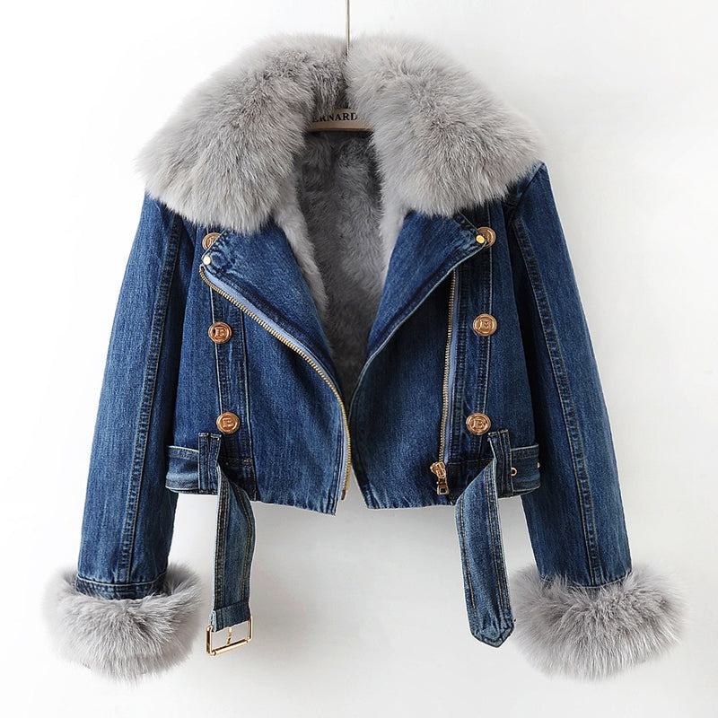 Kim | Denim Jas Dames Bontrand Kort Winter