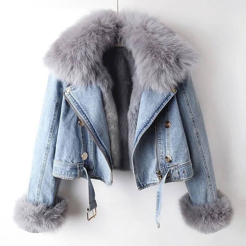Kim | Denim Jas Dames Bontrand Kort Winter