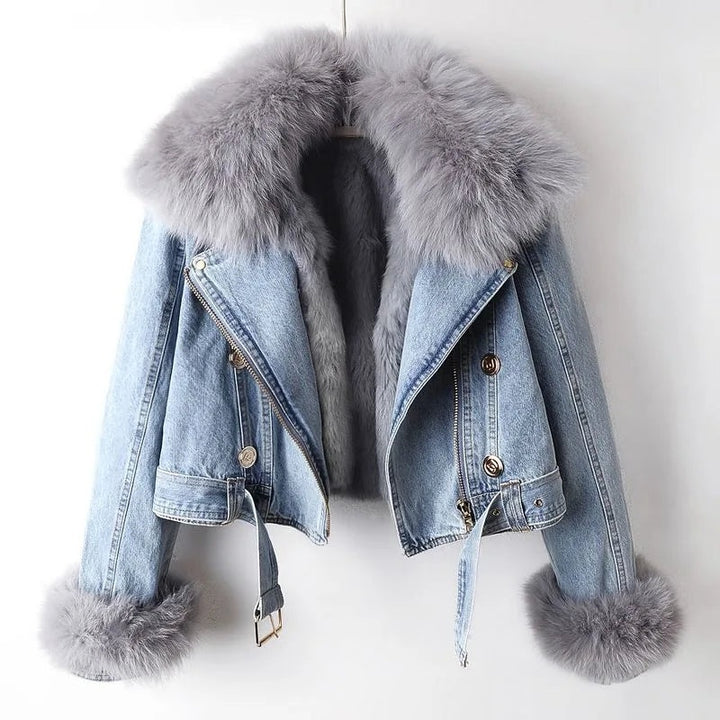 Kim | Denim Jas Dames Bontrand Kort Winter