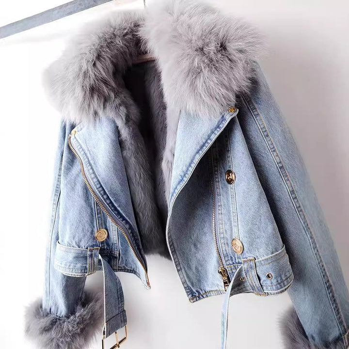 Kim | Denim Jas Dames Bontrand Kort Winter