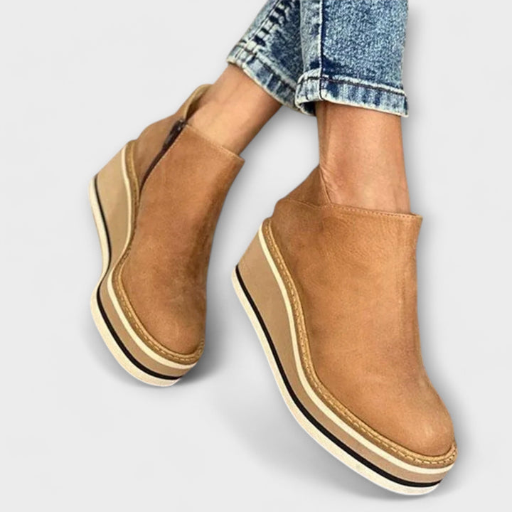 Kim | Enkellaarsjes met Hak Dames Wedge Platform Rits