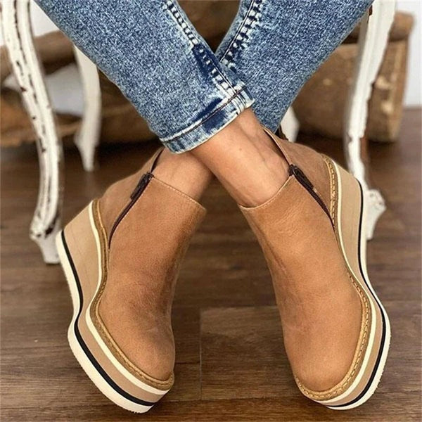Kim | Enkellaarsjes met Hak Dames Wedge Platform Rits