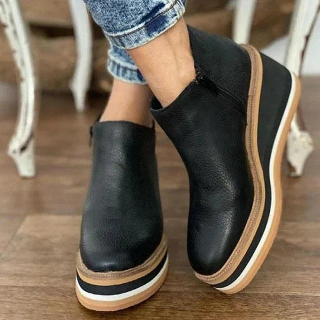 Kim | Enkellaarsjes met Hak Dames Wedge Platform Rits