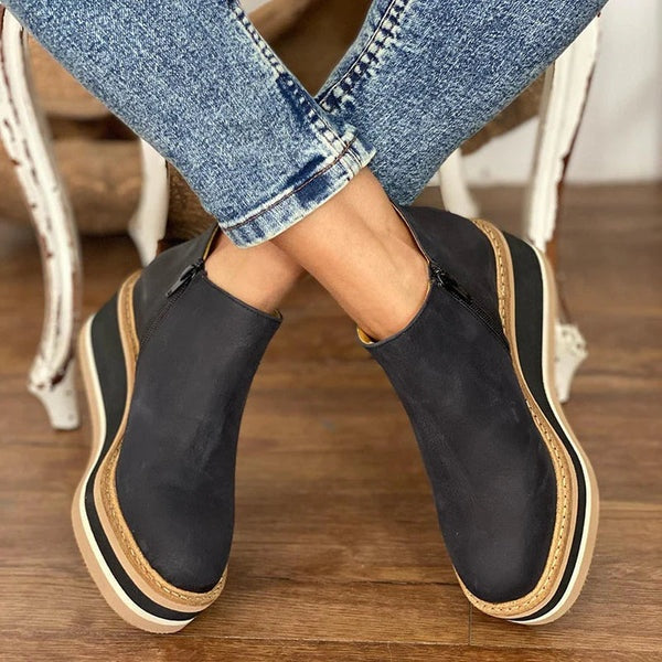 Kim | Enkellaarsjes met Hak Dames Wedge Platform Rits