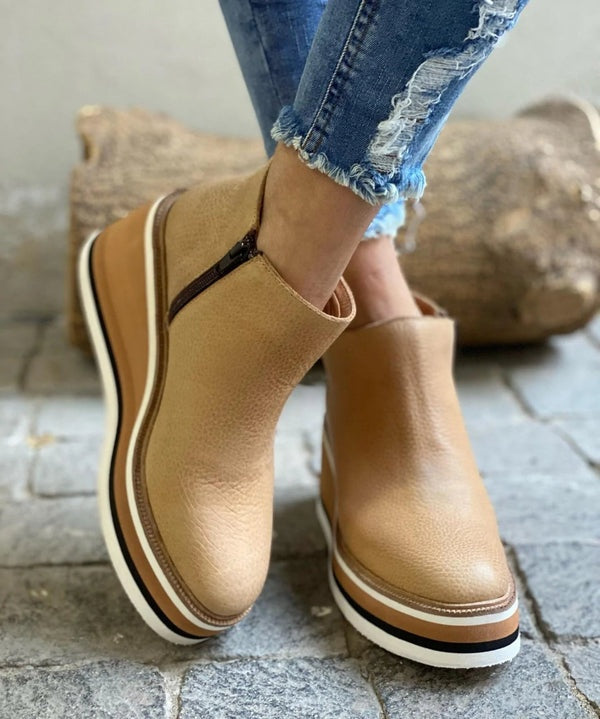 Kim | Enkellaarsjes met Hak Dames Wedge Platform Rits