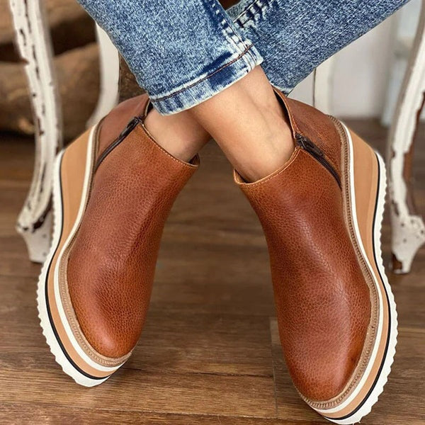 Kim | Enkellaarsjes met Hak Dames Wedge Platform Rits