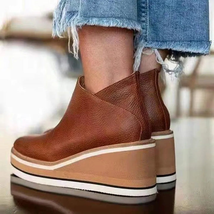 Kim | Enkellaarsjes met Hak Dames Wedge Platform Rits
