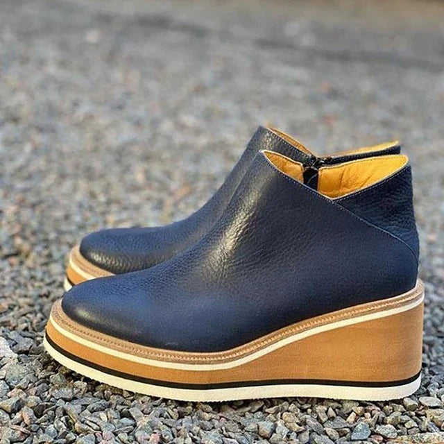 Kim | Enkellaarsjes met Hak Dames Wedge Platform Rits