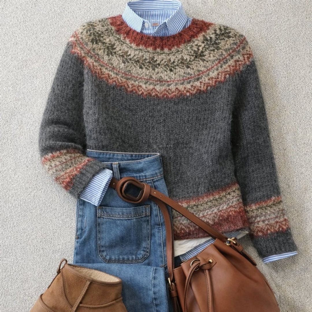 Kim | Gebreide Trui Dames Fair Isle Nordic Wol Ronde Hals