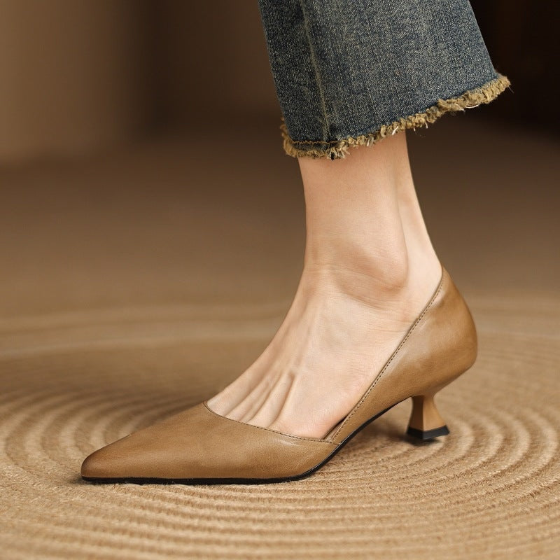 Lara | Pumps Dames Echt Leer Spitse Neus Kittenhak