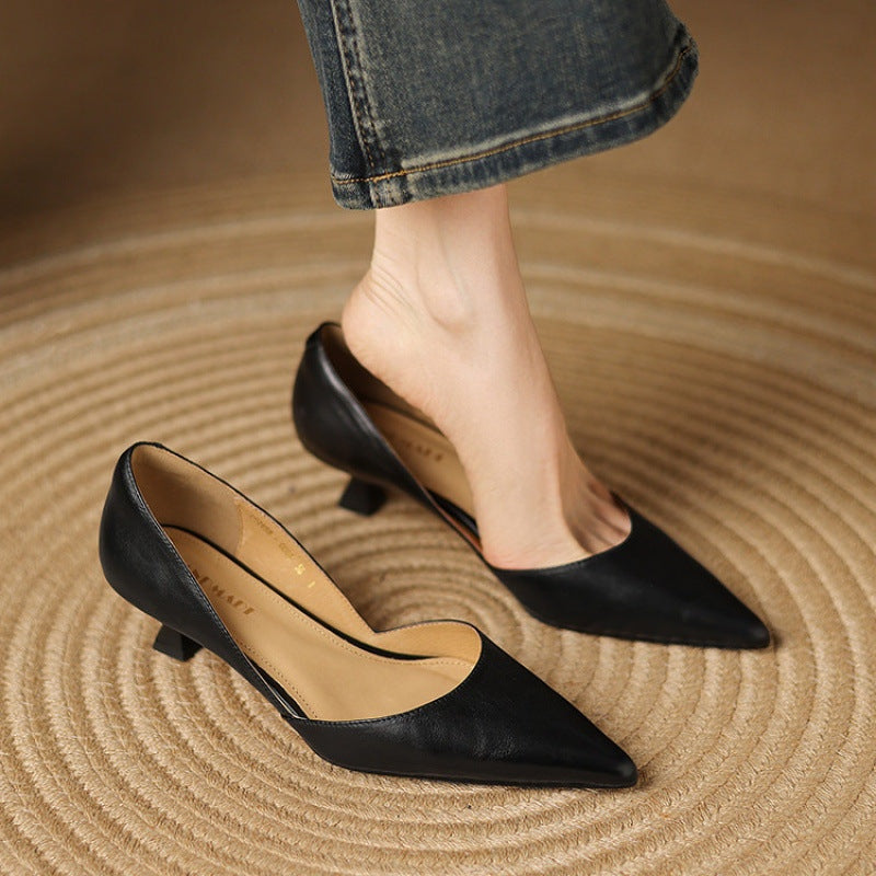 Lara | Pumps Dames Echt Leer Spitse Neus Kittenhak