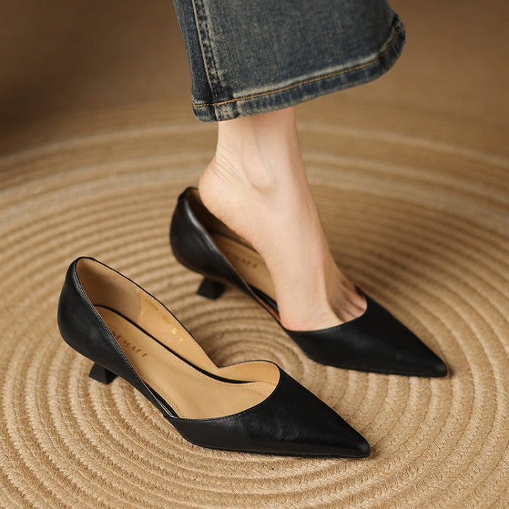 Lara | Pumps Dames Echt Leer Spitse Neus Kittenhak