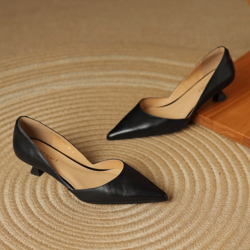 Lara | Pumps Dames Echt Leer Spitse Neus Kittenhak