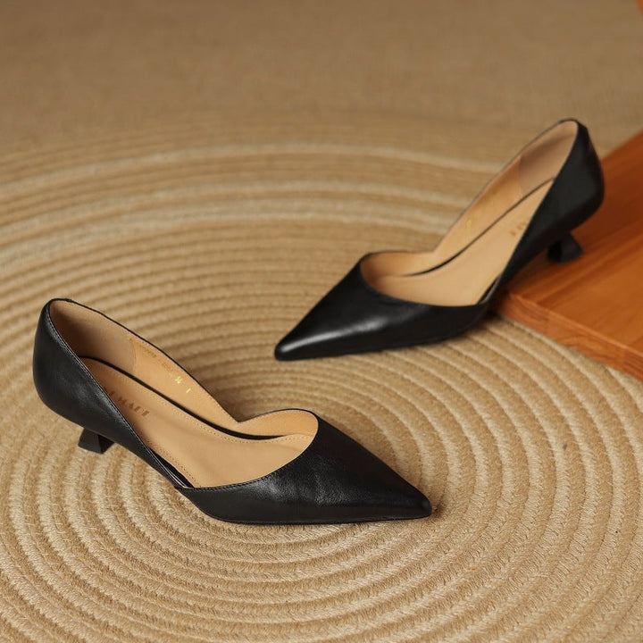 Lara | Pumps Dames Echt Leer Spitse Neus Kittenhak