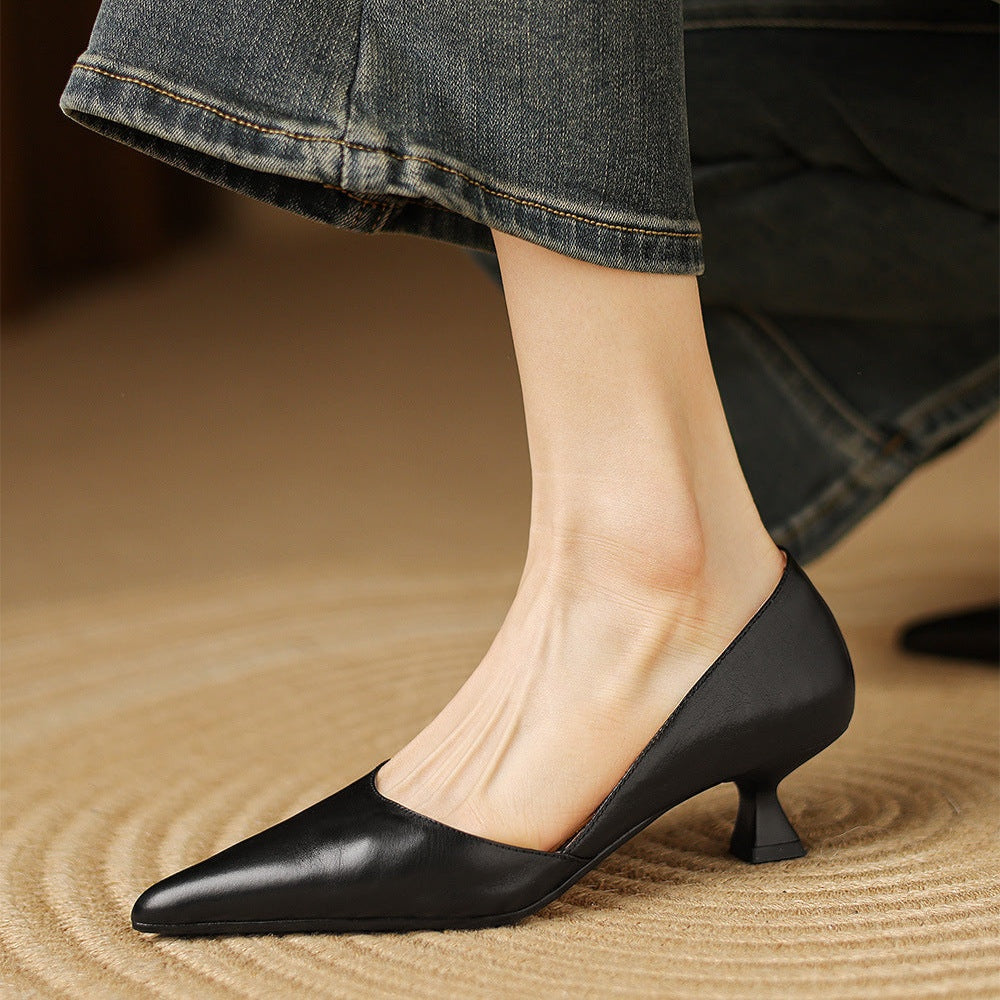 Lara | Pumps Dames Echt Leer Spitse Neus Kittenhak
