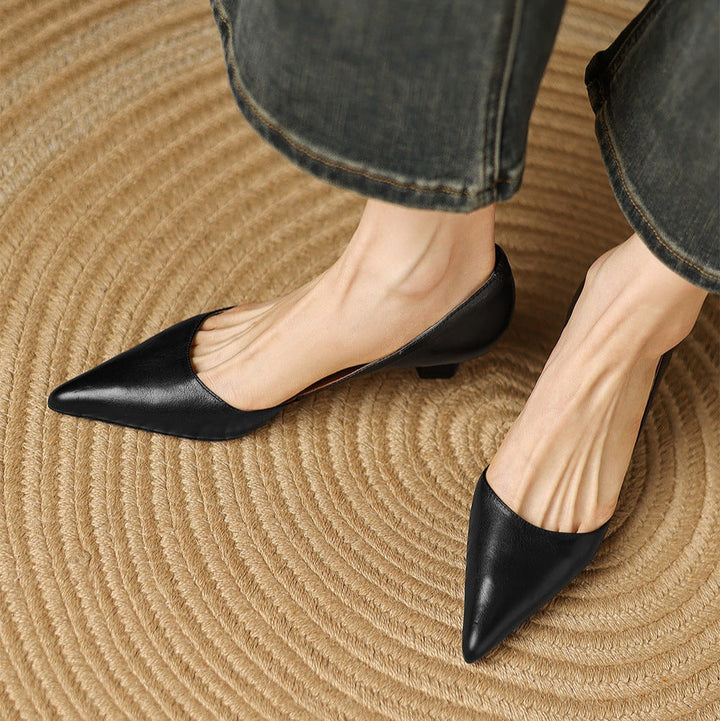 Lara | Pumps Dames Echt Leer Spitse Neus Kittenhak