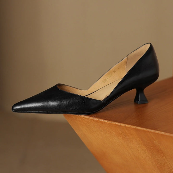 Lara | Pumps Dames Echt Leer Spitse Neus Kittenhak