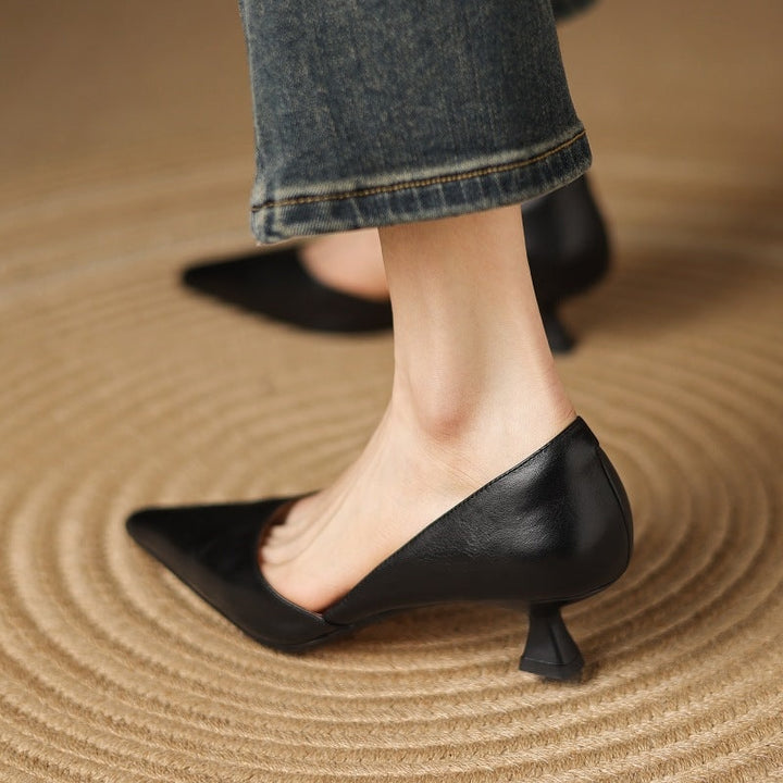Lara | Pumps Dames Echt Leer Spitse Neus Kittenhak