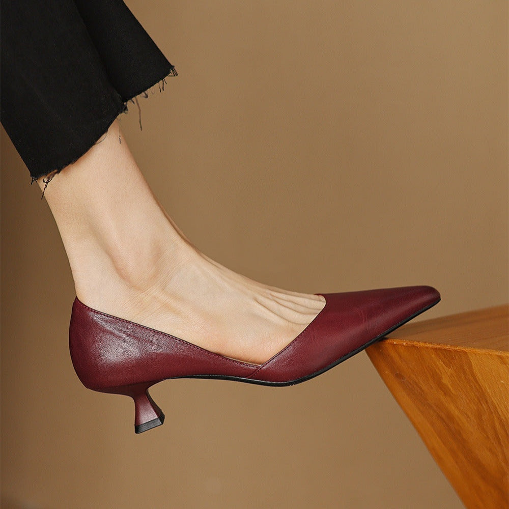 Lara | Pumps Dames Echt Leer Spitse Neus Kittenhak