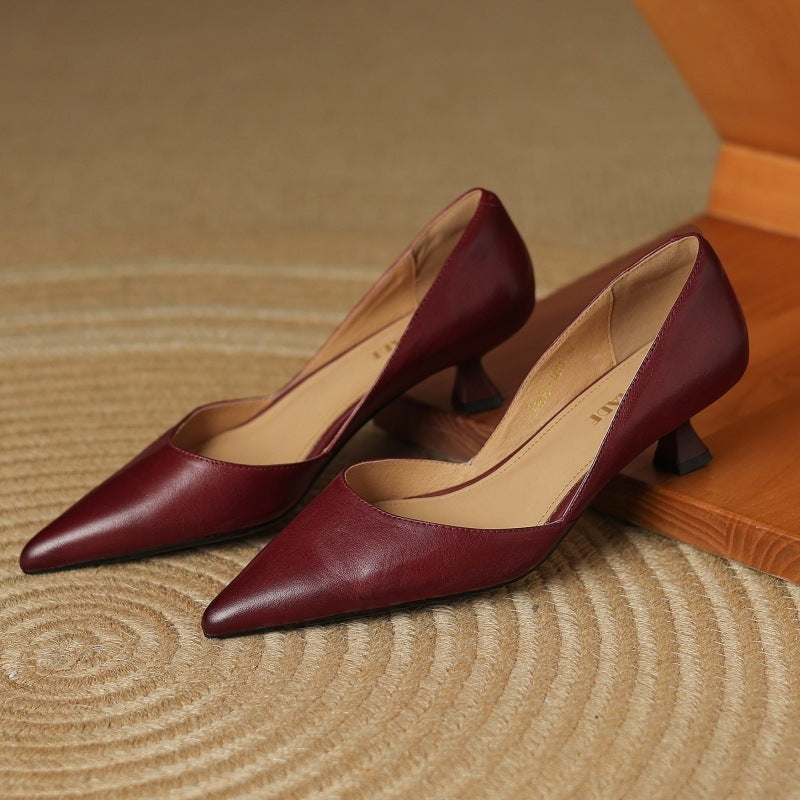 Lara | Pumps Dames Echt Leer Spitse Neus Kittenhak