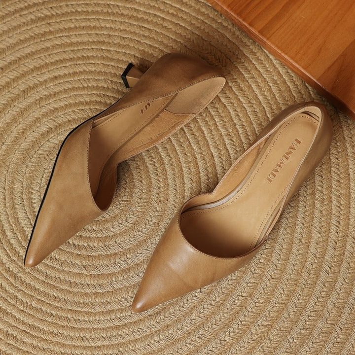 Lara | Pumps Dames Echt Leer Spitse Neus Kittenhak