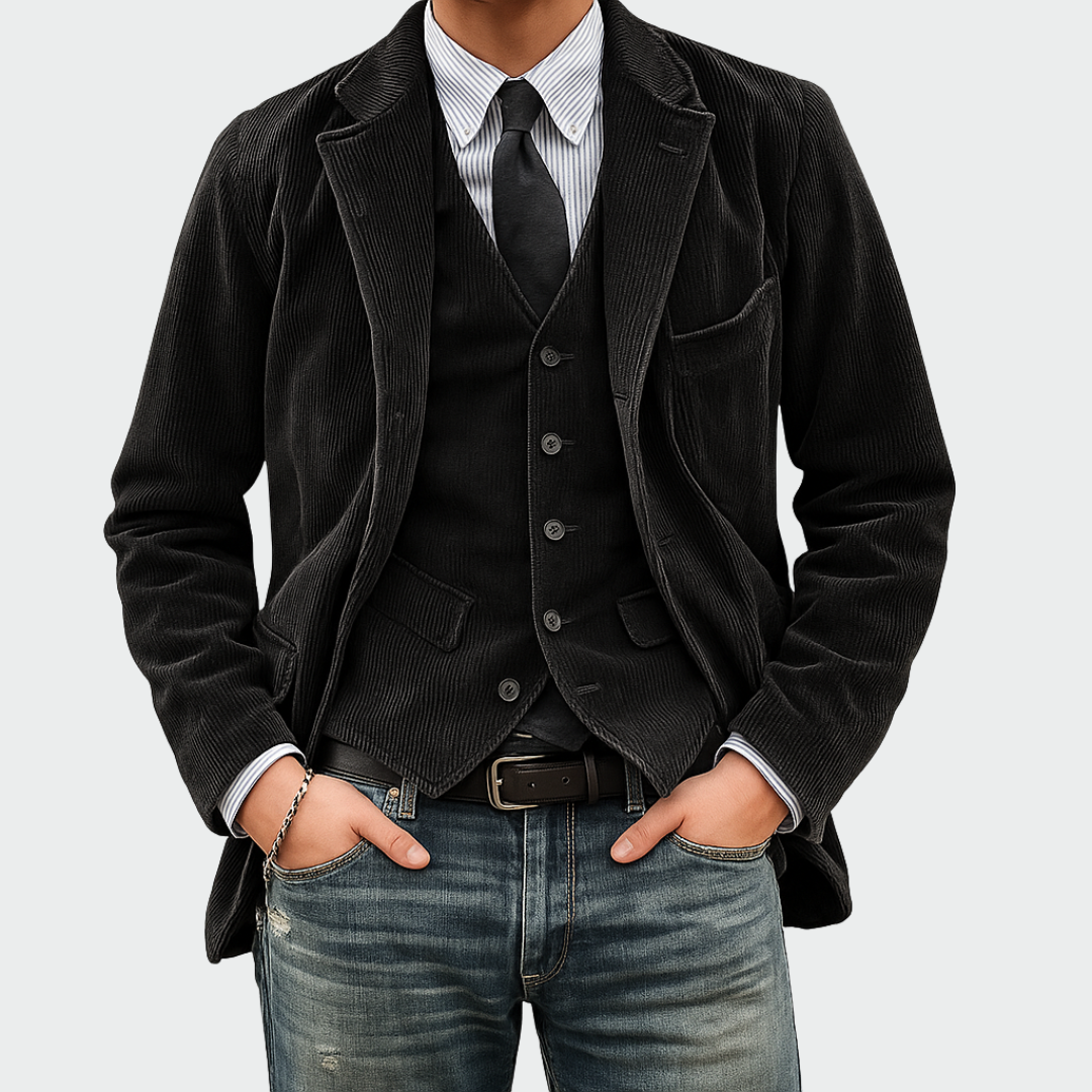 Lars | Colbert Heren Ribfluweel met Gilet Smart-Casual