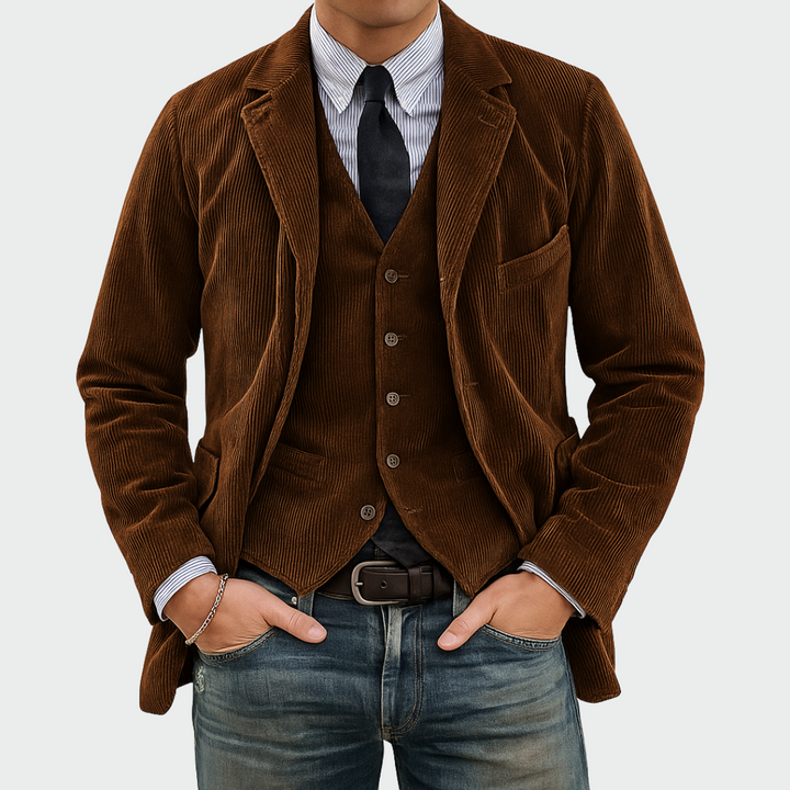 Lars | Colbert Heren Ribfluweel met Gilet Smart-Casual