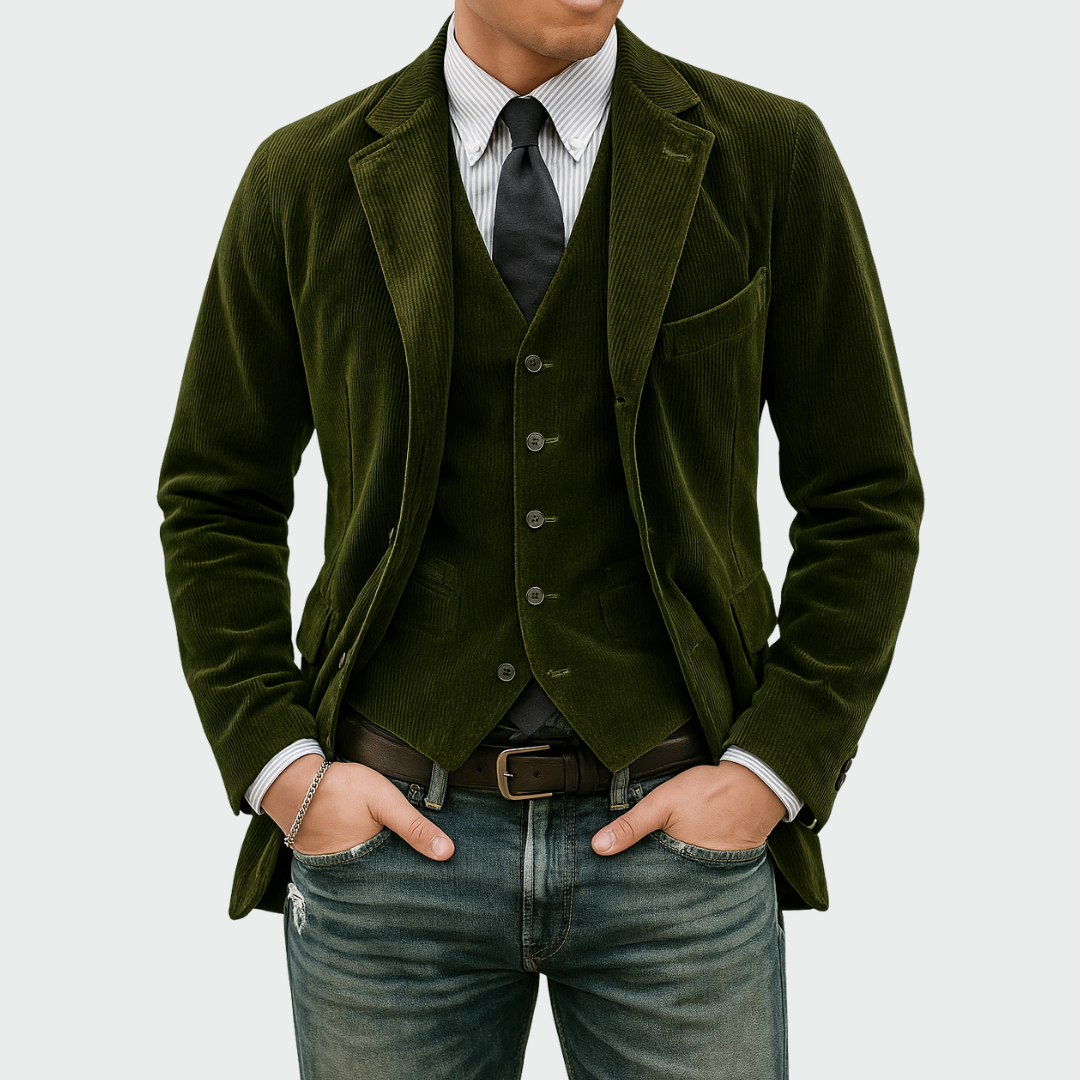 Lars | Colbert Heren Ribfluweel met Gilet Smart-Casual